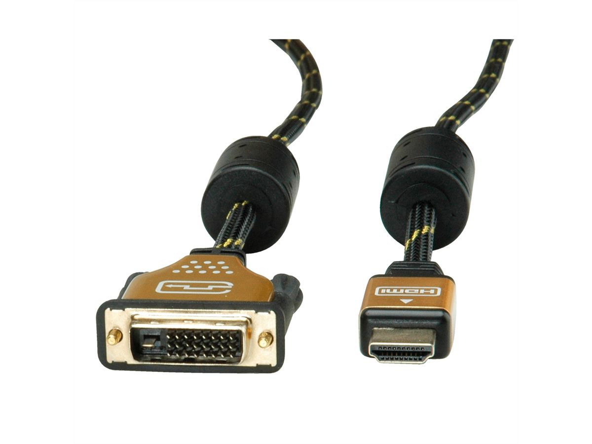 ROLINE GOLD Monitorkabel DVI - HDMI, M-M, (24+1) dual link, Retail Blister, 3 m