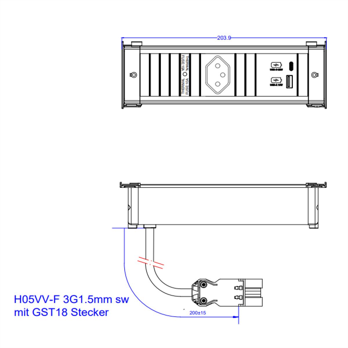 BACHMANN KAPSA S 1xCH 1xUSB A&C 22W, 0.2m GST18 Switzerland