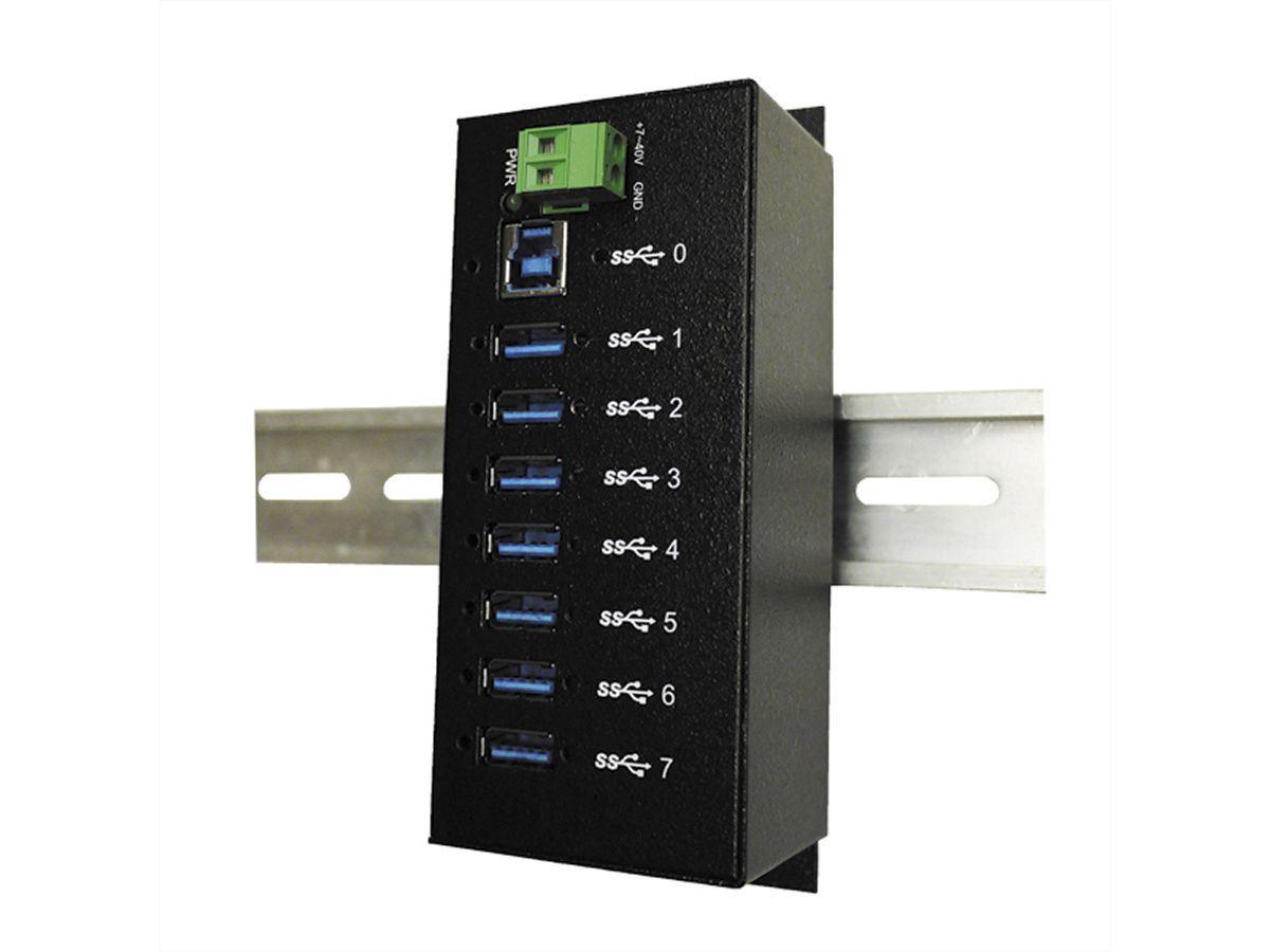 EXSYS EX-1187HMVS 7-poorts USB 3.2 Gen1 metalen HUB Din-rail
