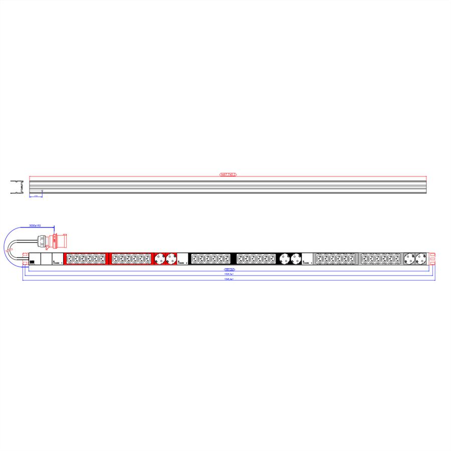 BACHMANN IT PDU ALU 1U 36x C13 6x earthing contact CEE 3x 32A red