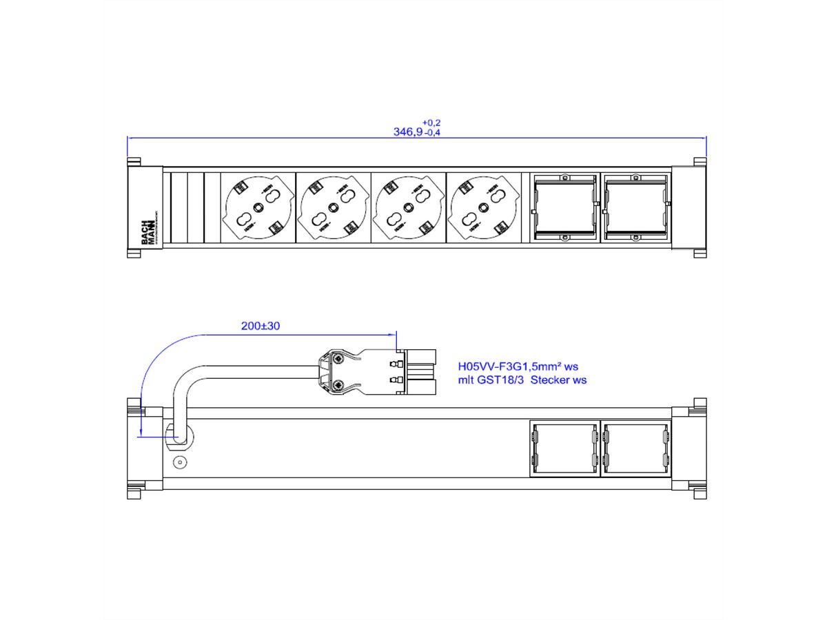 BACHMANN POWER FRAME 4xP40 2xCM 0.2m GST18 RAL9010