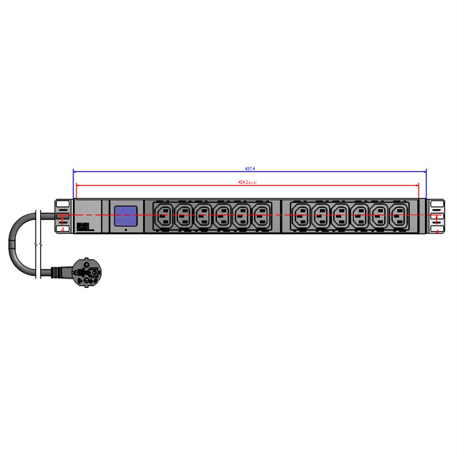 BACHMANN BN0500 19" PDU 1U 12x C13 vermogensmeting, geaarde stekker