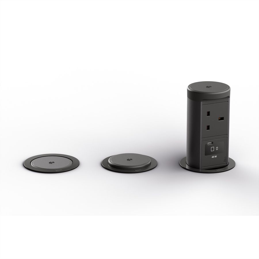 BACHMANN ELEVATOR2 1xUK 1xUSB C, Wireless Charger 15W RAL9005 0.5m ISV