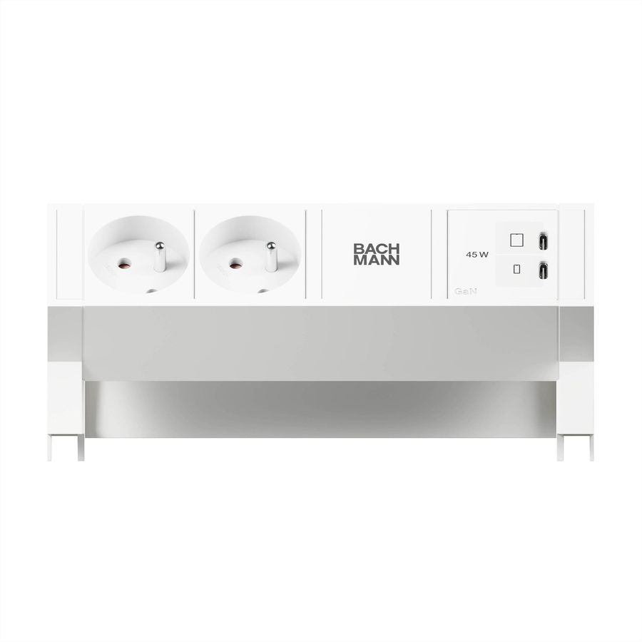 BACHMANN DESK2 white 2xUTE, 1xUSB C/C 45W L=0,2m RAL9010