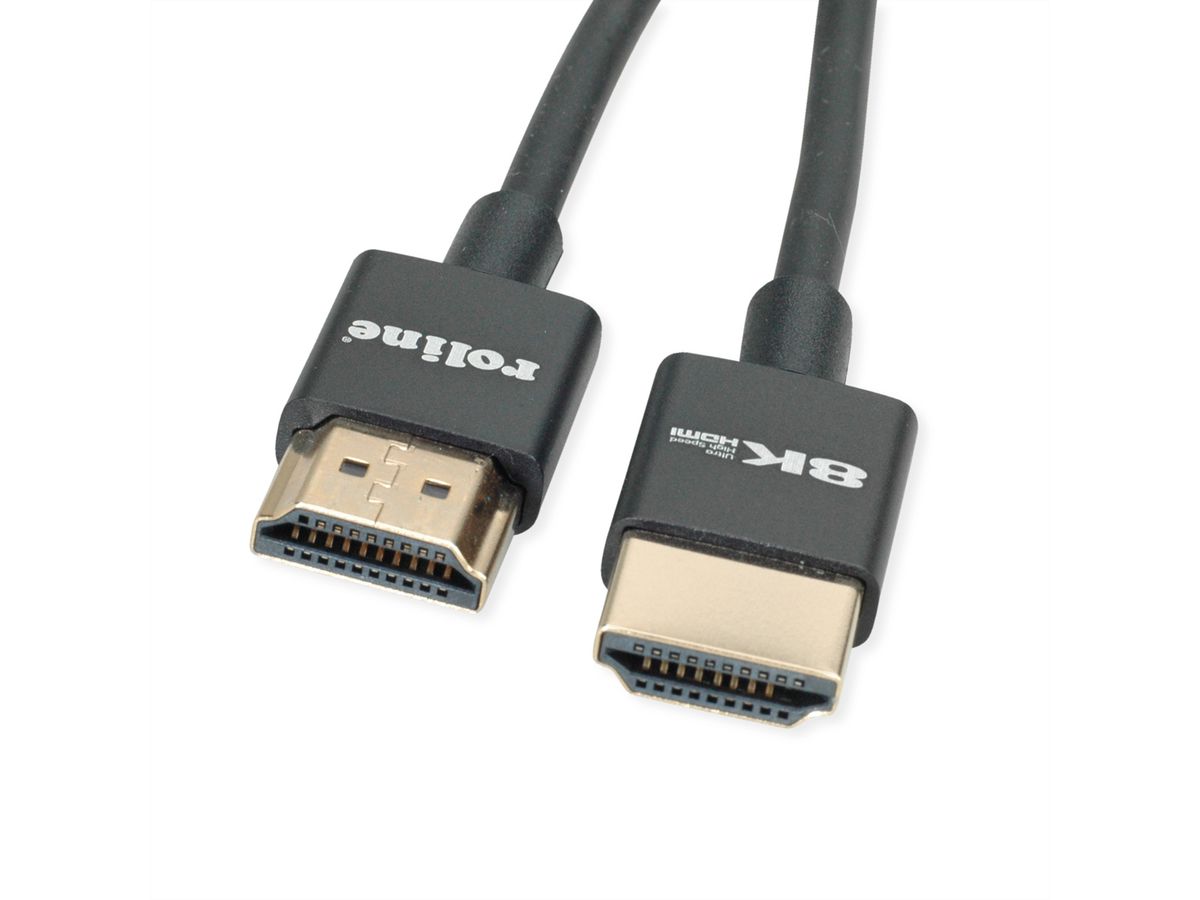 ROLINE 8K HDMI Ultra HD-kabel met Ethernet  , dun, Male/Male, zwart, 1 m