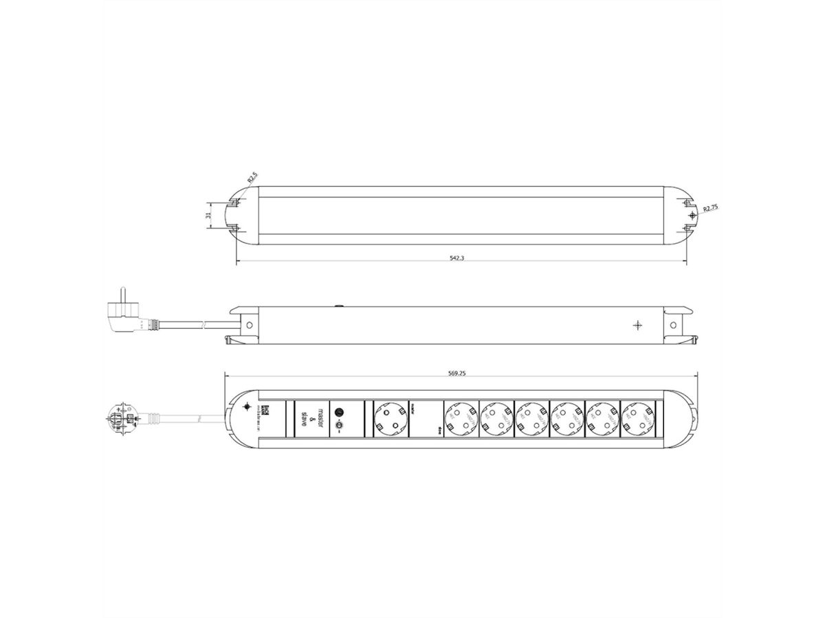 BACHMANN PRIMO stekkerdoos 6+1x geaard contact, master & slave, aluminium, 1,75 m