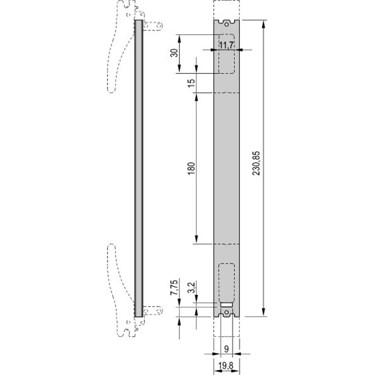 SCHROFF Insteekmodule U-profiel voor XL handgreep, 6 HE, 4 HE, 2,5 mm, Al, voor geanodiseerd, achter geleidend