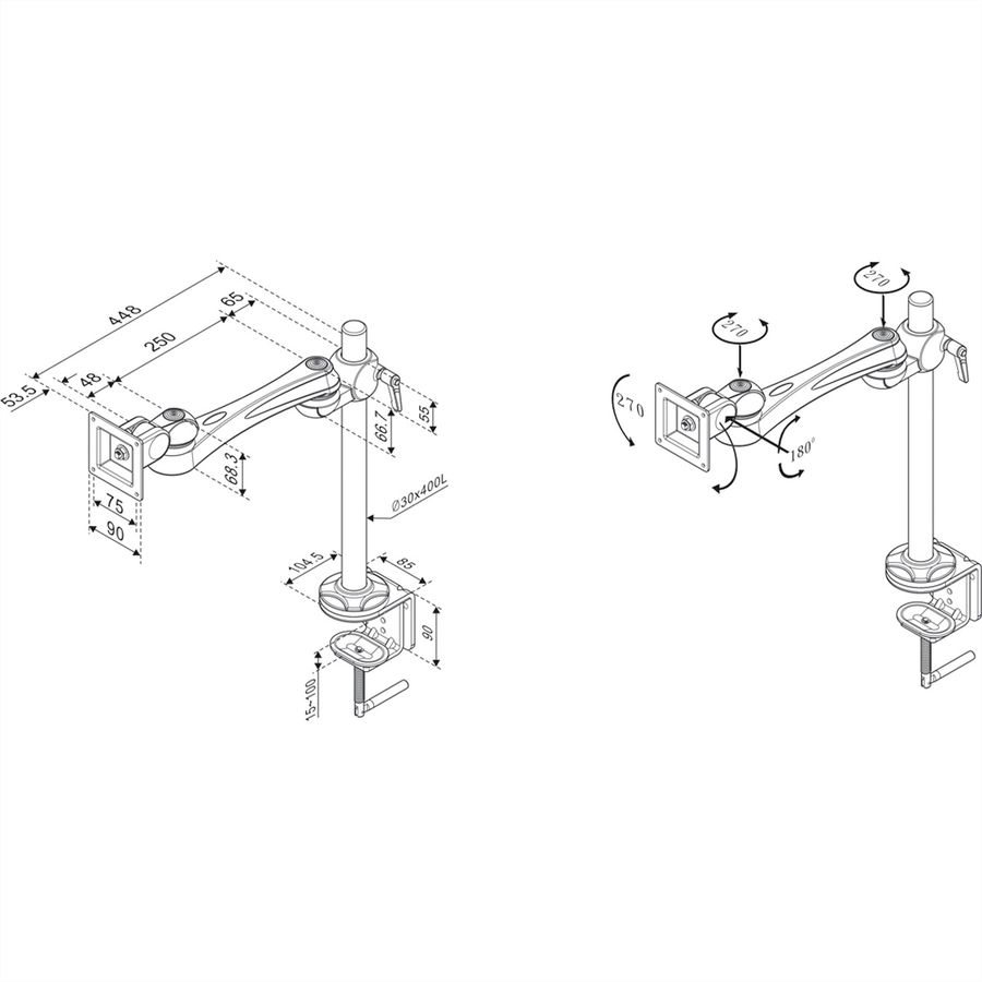 ROLINE LCD monitorarm, 3 draaipunten, tafelmontage