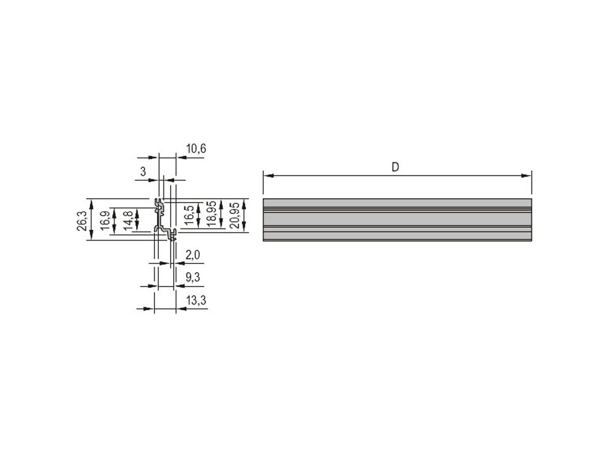 SCHROFF frame type insteekmodule zijwand hoekprofiel, printplaat diepte 220 mm