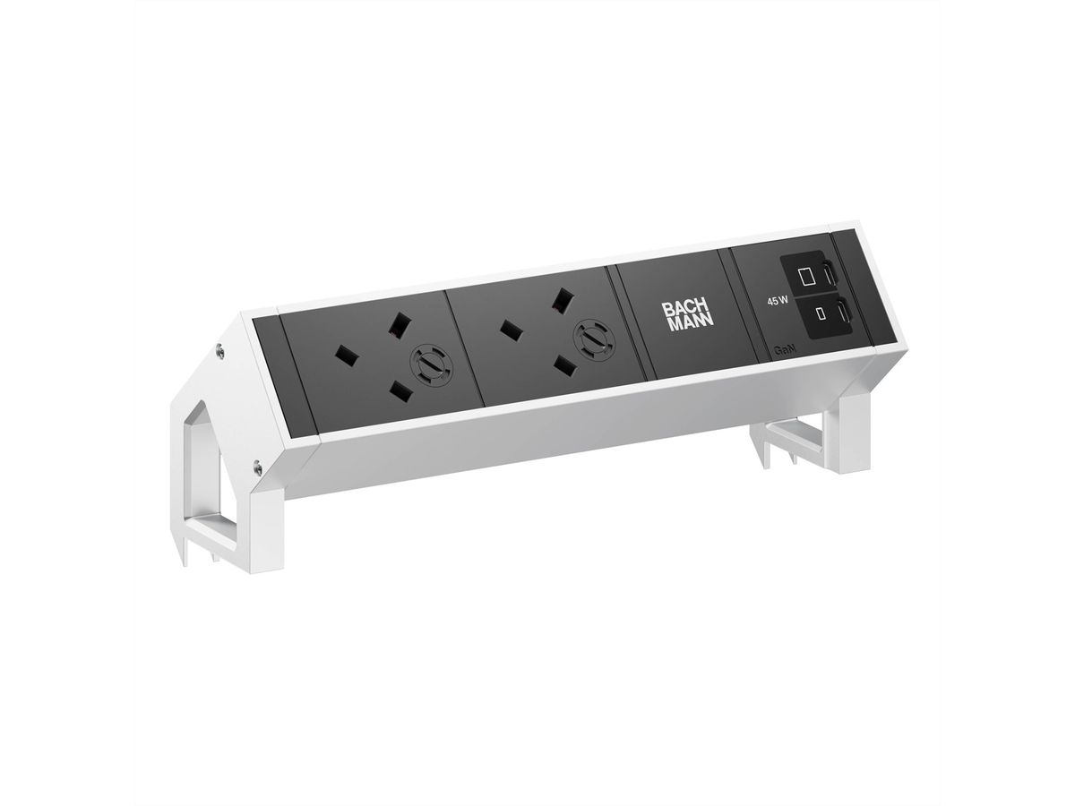 BACHMANN DESK2 2xUK 1xUSB C/C 45W, L=0.2m INOX
