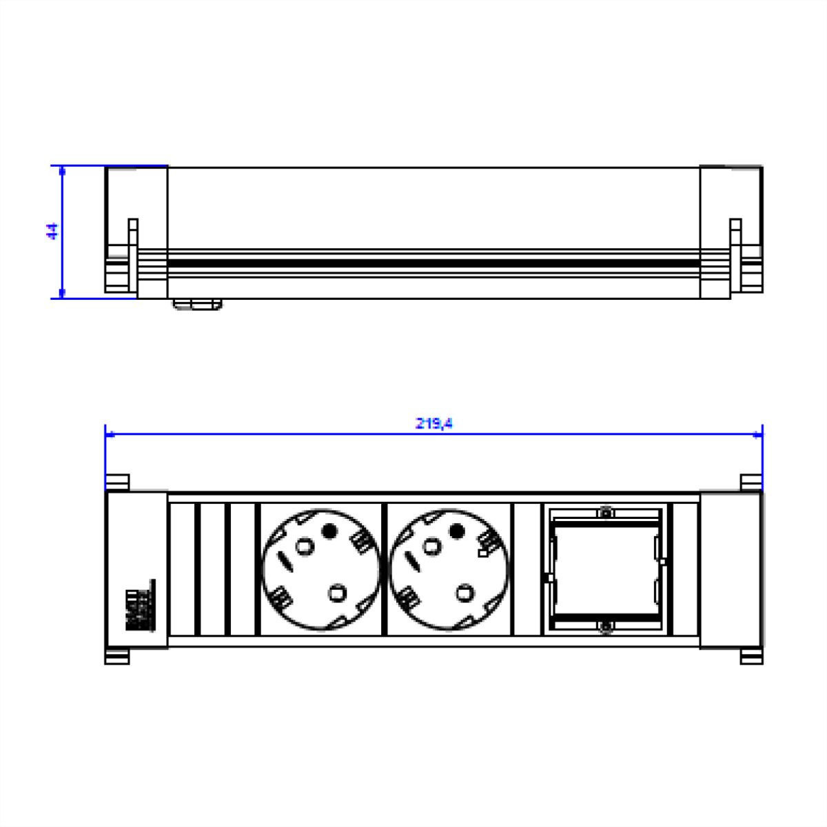 BACHMANN POWER FRAME 2xCEE7/3 1xCM, Plastic profile 0.2m GST18