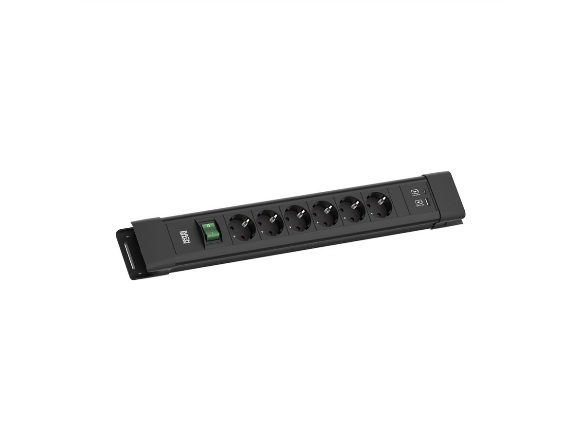 BACHMANN CONNECTUS 6xCEE7/3, 1xSchalter 1xUSB A/C 22W 2,0m CEE7/7 Schwarz