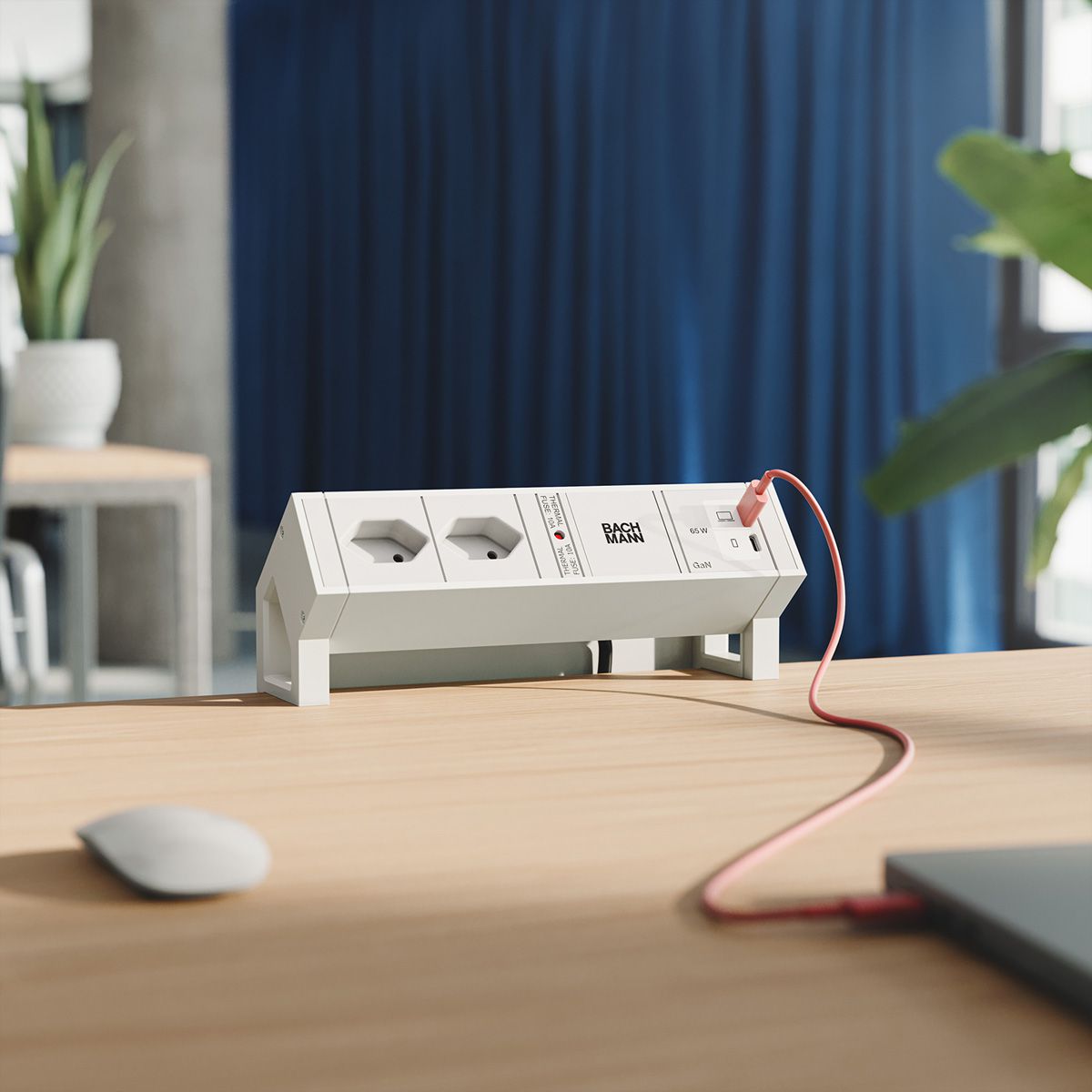 BACHMANN DESK2 2xCH 90° 1xUSB C/C 45W, L=0.2m RAL9010
