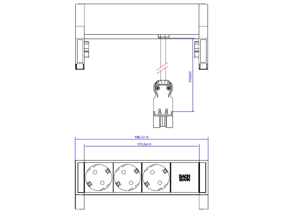 BACHMANN DESK2 3x geaard stopcontact GST18 Inox