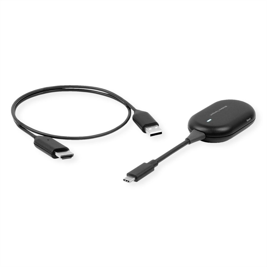 ROLINE Draadloze P2P-beeldschermdongle-set, Tx+Rx, draadloze USB-C naar HDMI, 1080p, 20 m
