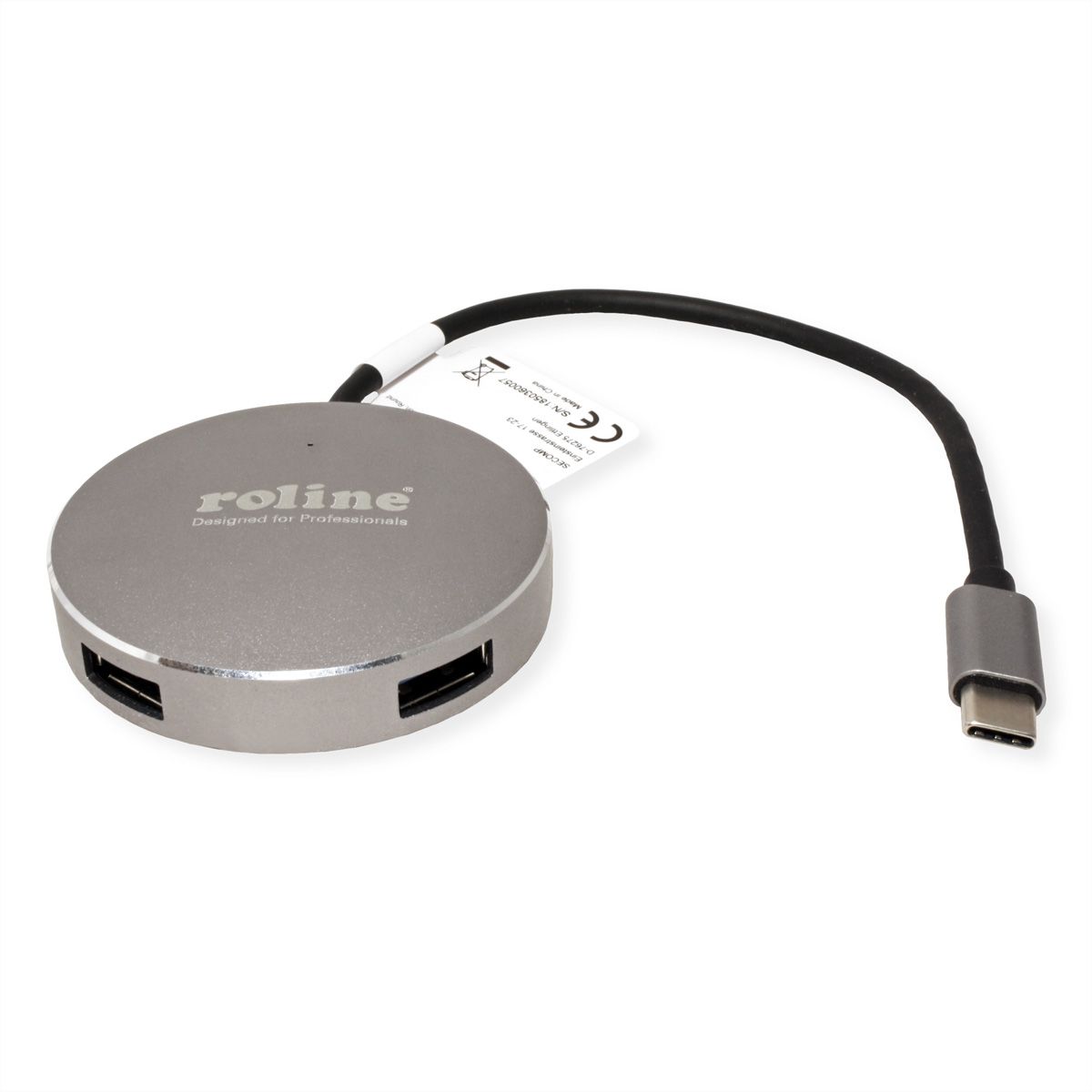 ROLINE USB 3.2 Gen 1 hub, rond, 4-voudig, type C aansluitkabel