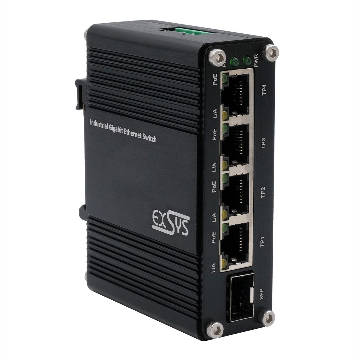 EXSYS EX-62020PoE 4-poorts industriële Ethernet-switch, PoE 1-poort 100/1000Fx SFP