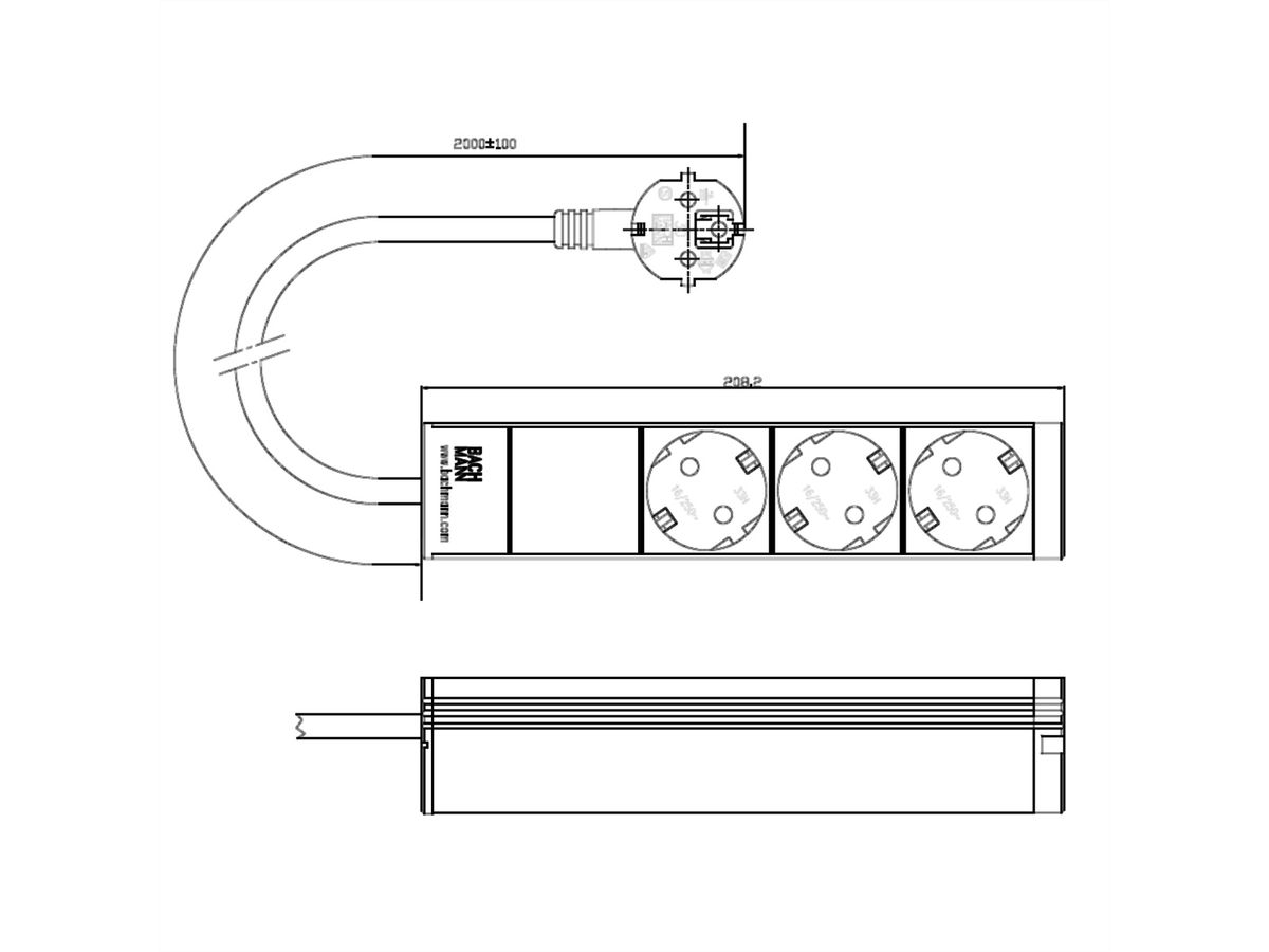 BACHMANN 10" PDU 1U 3xCEE7/3 voeding 2.0m