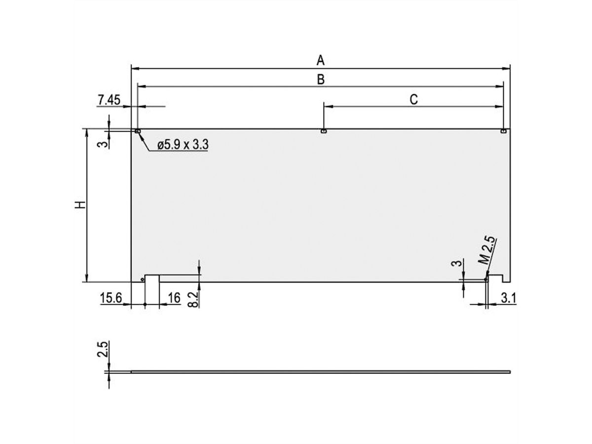 SCHROFF voorpanelen, niet afgeschermd, scharnierende bodem, 4 HE, 63 HP, 2,5 mm, Al, geanodiseerd