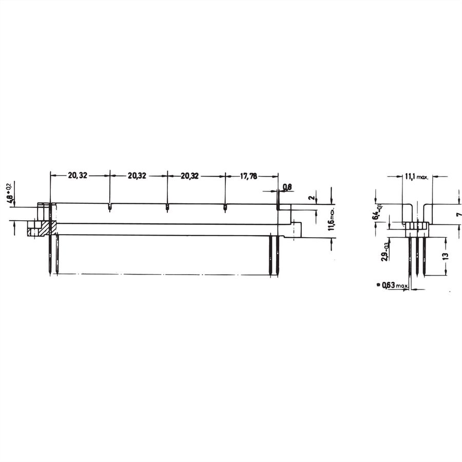SCHROFF Stekker Type R, EN 60603, DIN 41612, vrouwelijk, 64 contacten, soldeerpennen, 3 mm
