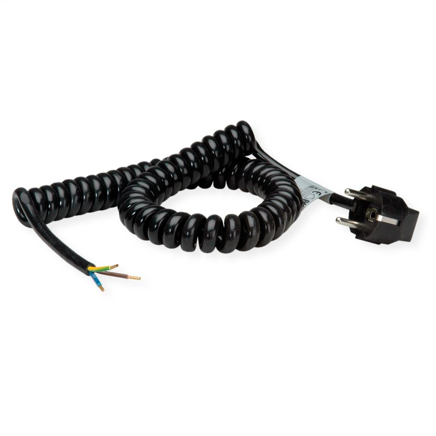 BACHMANN Wendelleitung 0,5-2m schwarz, H05VV-F 3G1,5mm² AEH/CEE7/7