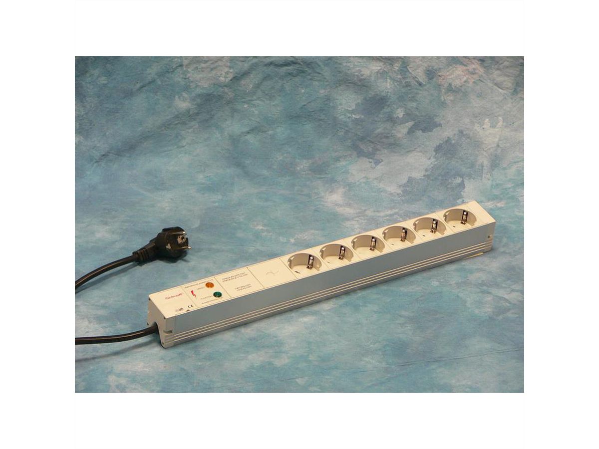 SCHROFF Socket Strip, SCHUKO, 6 Sockets, 19", With Transient Protection and Mains Suppression Filter