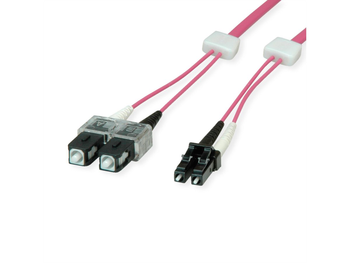 saCon Patch cables LED-Duplex 50/125µm OM4, LC/SC, violet, 1 m