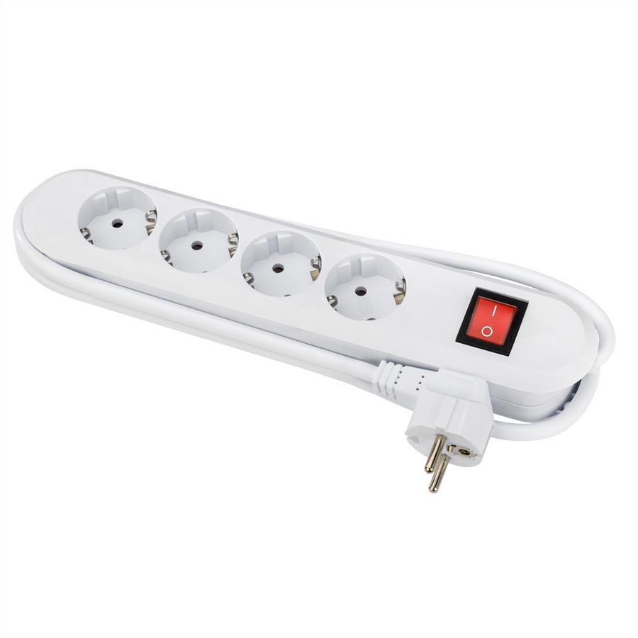 BACHMANN SMART stekkerdoos 4x geaard contact, met schakelaar, wit, 1,5 m