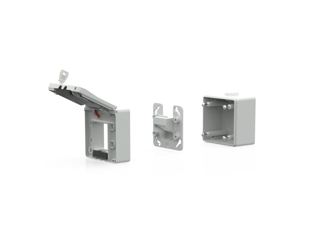 METZ CONNECT IP44 surface-mounted module housing, hinged cover & lock, 2 port unequipped for Keystone, grey
