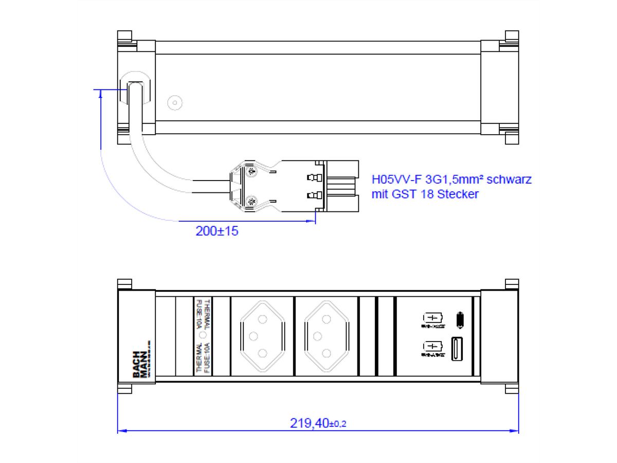 BACHMANN POWER FRAME S 2xCH, 1xUSB A&C 22W 0.2m GST18 Switzerland
