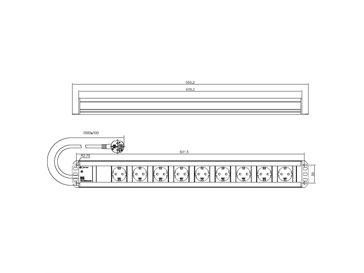 BACHMANN Craftsman socket strip 9x earthing contact, 2 m