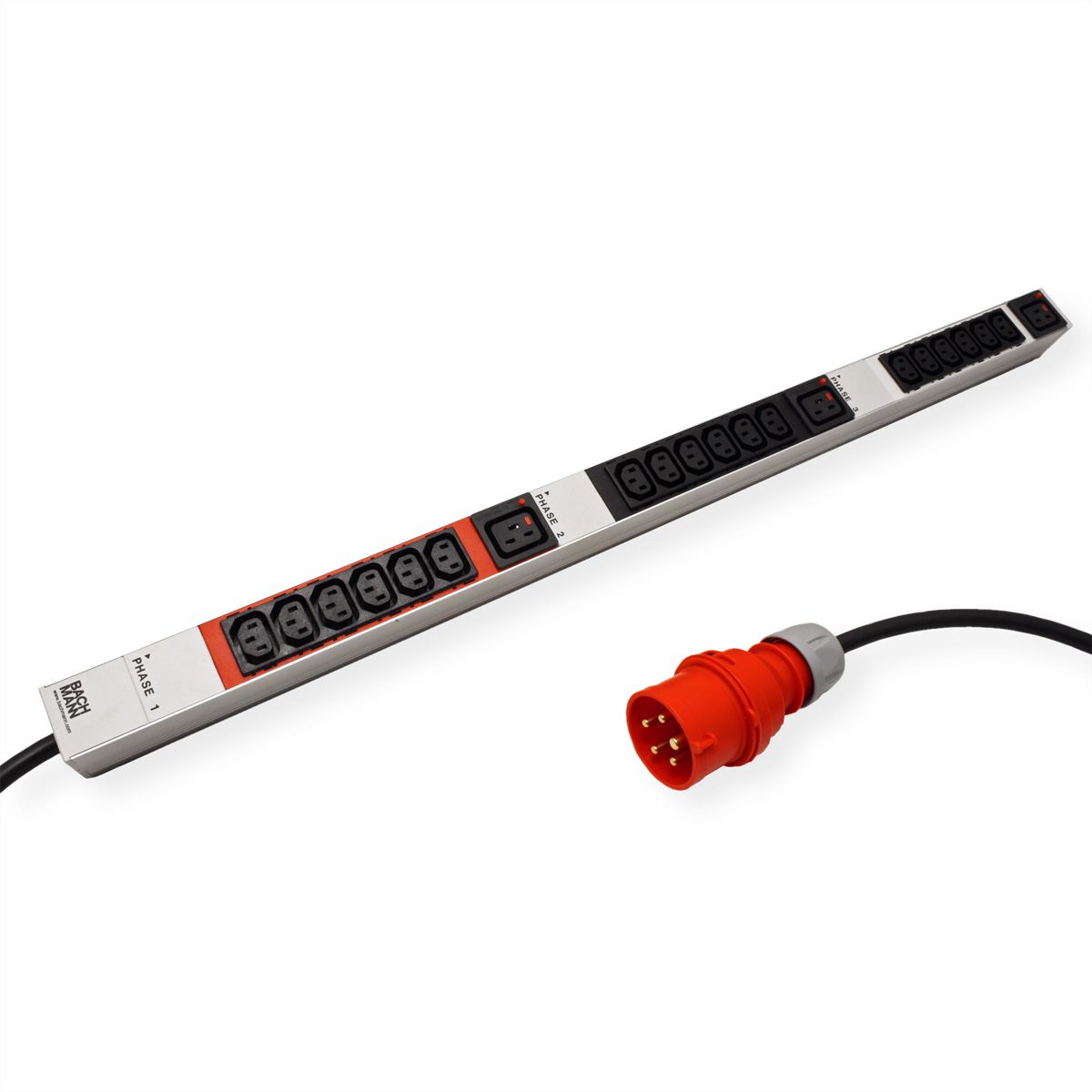 BACHMANN IT PDU ALU 1U 18xC13 3xC19 plug CEE 3L+N+PE 16A