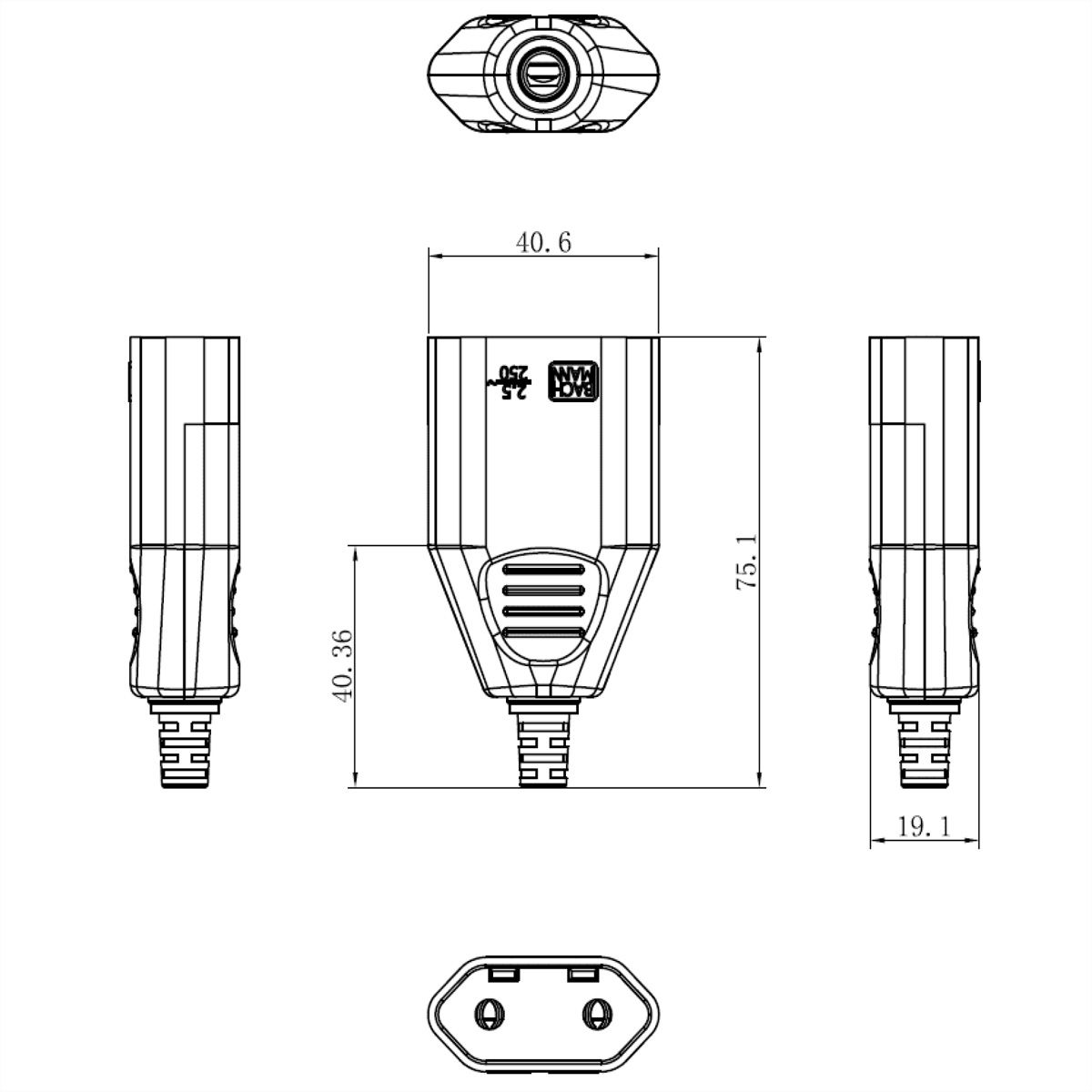 BACHMANN Euro platte stekker female wit, Schroefverbinding VE 3 stuks in polybag