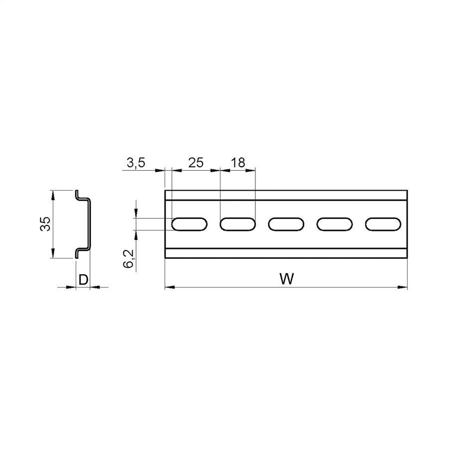SCHROFF DIN-rail, 35H 7,5D lengte 575L, 10 stuks
