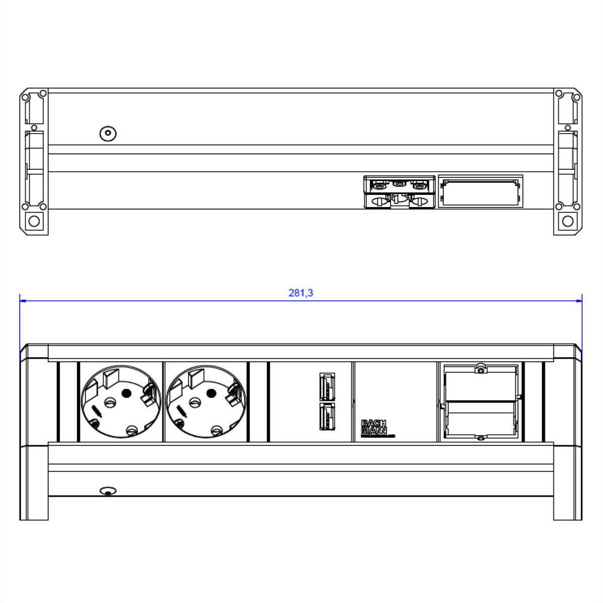 BACHMANN DESK 2x earthing contact 1x USB Charger 1x ABD, 0 m