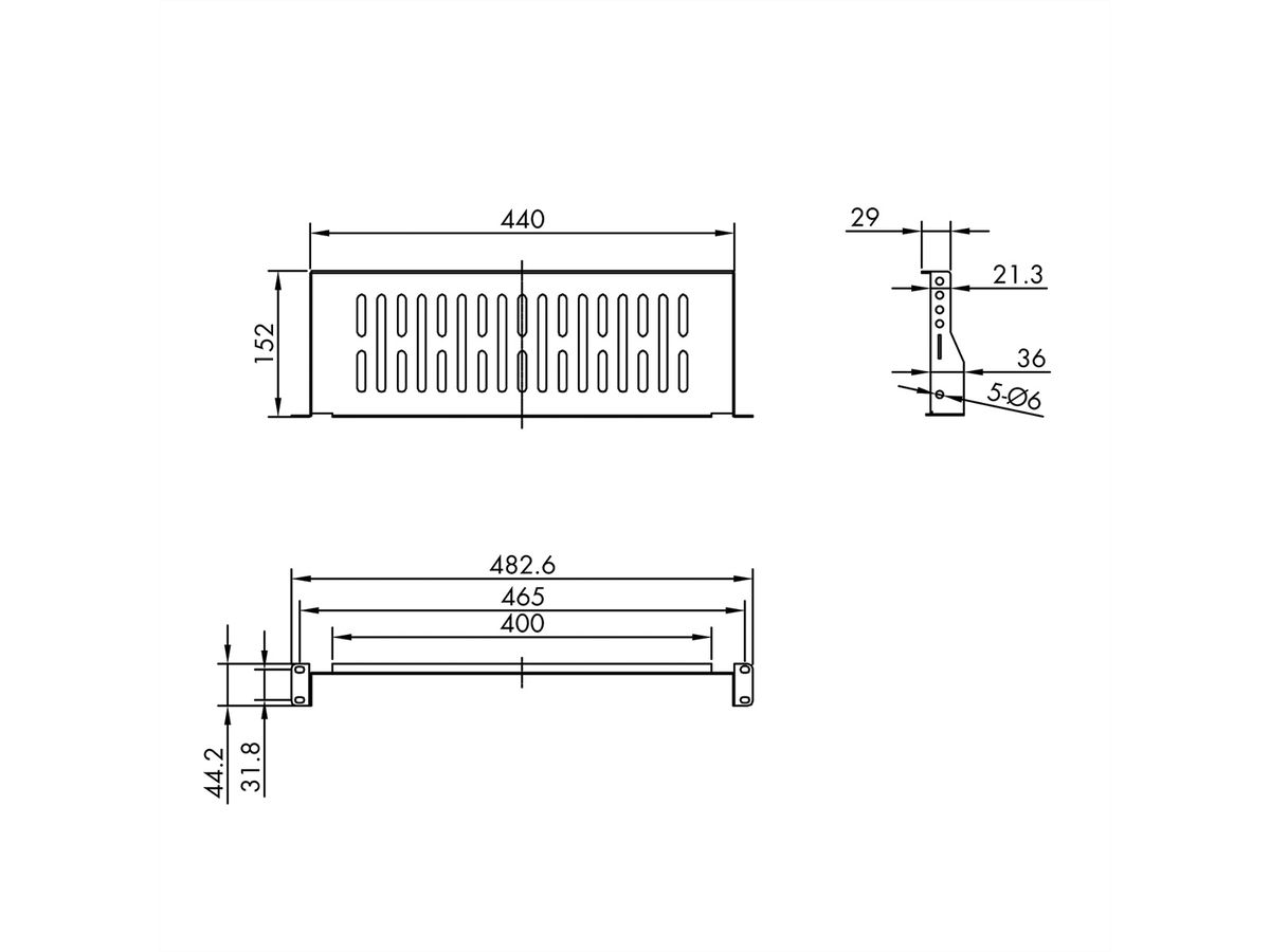 VALUE 19"-Legplank, 485 x 150mm, max. 10 kg, zwart