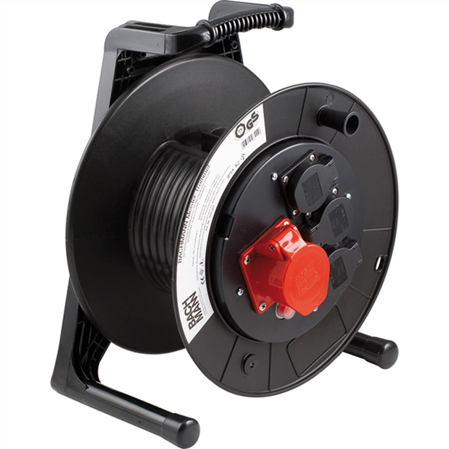 BACHMANN cable reel 4-f IP54 empty, 3x earthing contact 1x CEE 16A