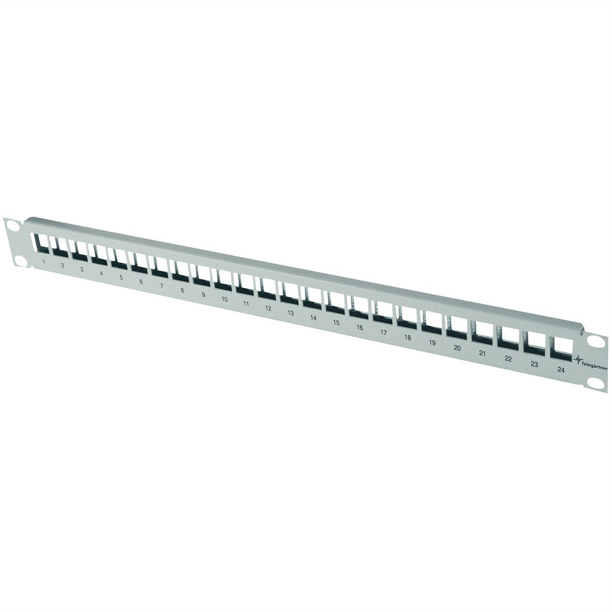 TELEGÄRTNER 19” voorpaneel 1 U, zonder aarding. , f. 24x RJ45 doorvoerpaneel, inst.