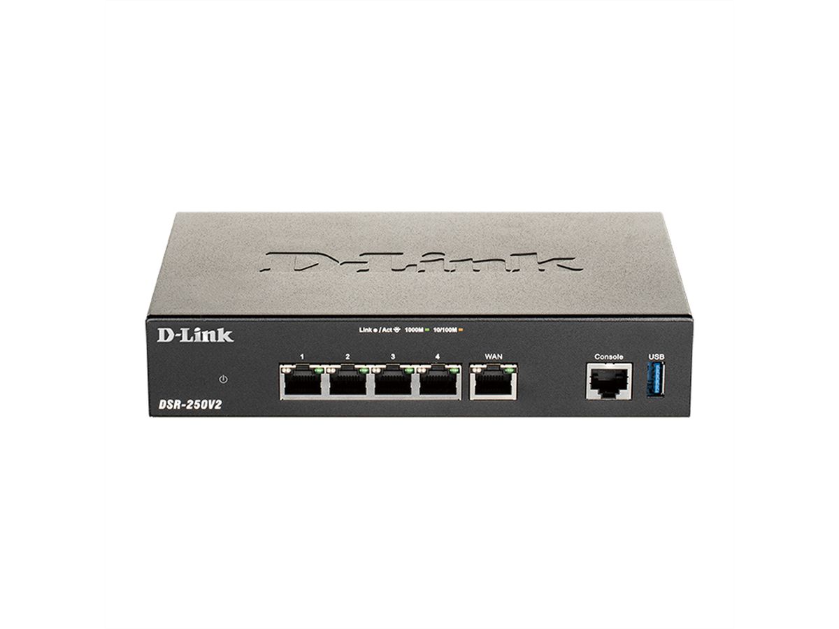 D-LINK DSR-250V2/E VPN Beveiligingsrouter, 3x LAN, 1x WAN, 1x LAN/WAN-poort