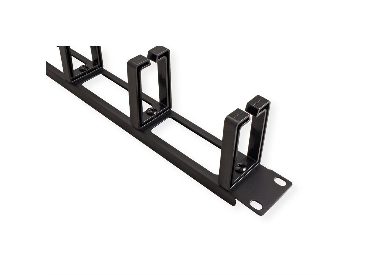 VALUE 19" 1U Cable Management Plate, C-Type, 5 Hooks, Cut-out front panel / cable feed-through, black