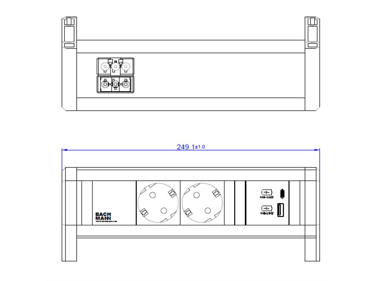 BACHMANN DESK 2xbeveiligd contact 1xUSB A&C, USB Oplader 22W, GST18