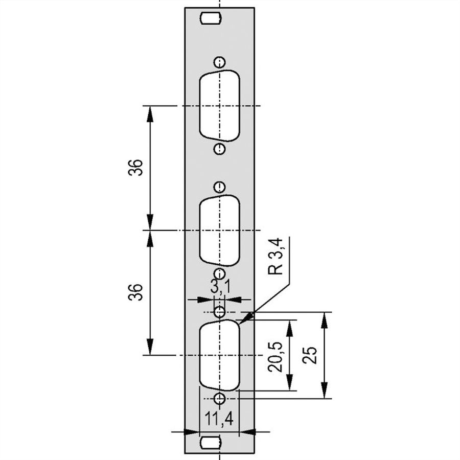 SCHROFF 19" voorpaneel met D-subuitsparing, 1x9-polig, 3U, 4 HP, 2,5 mm, Al, RAL 7035