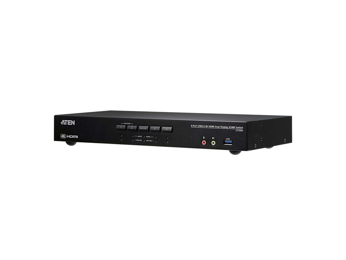 ATEN CS1844 4-Poorts True 4K HDMI Dual-View KVM Switch met Audio & USB 3.0 Hub