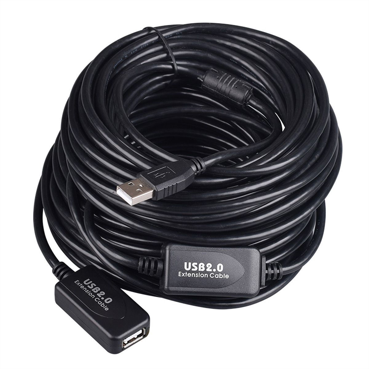 STANDARD USB 2.0 Extension Cable, active with Repeater, black, 15 m