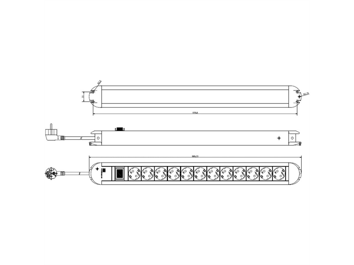 BACHMANN socket strip ALU 12-way, 45°, with switch, 1,75m