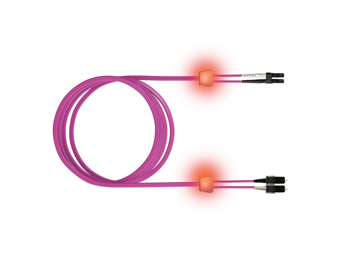saCon Patch cables LED-Duplex 50/125µm OM4, LC/SC, violet, 1 m