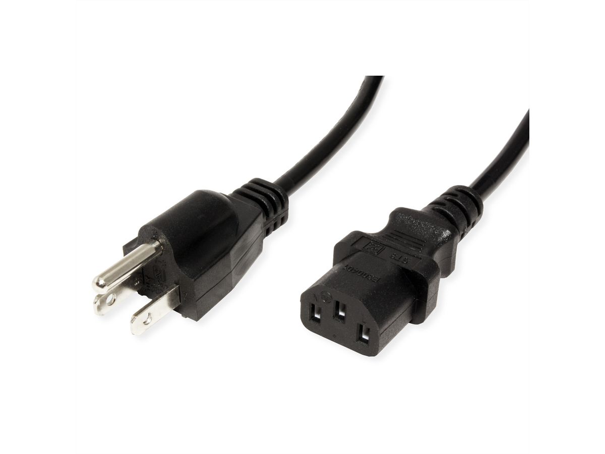 Power Cable, NEMA-5 - IEC C13 Conncector, USA, black, 1.8 m