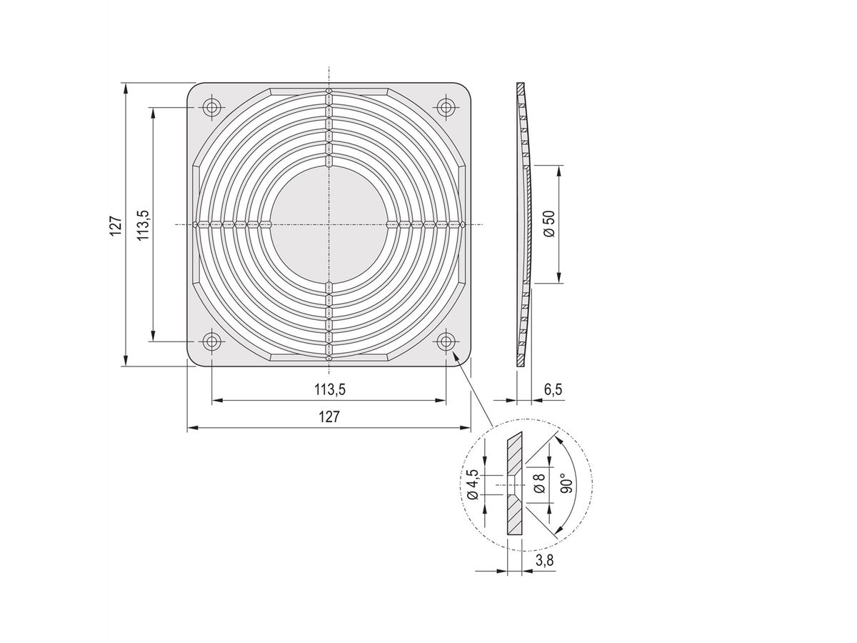 SCHROFF Protective Grille, Plastic, Screw?On