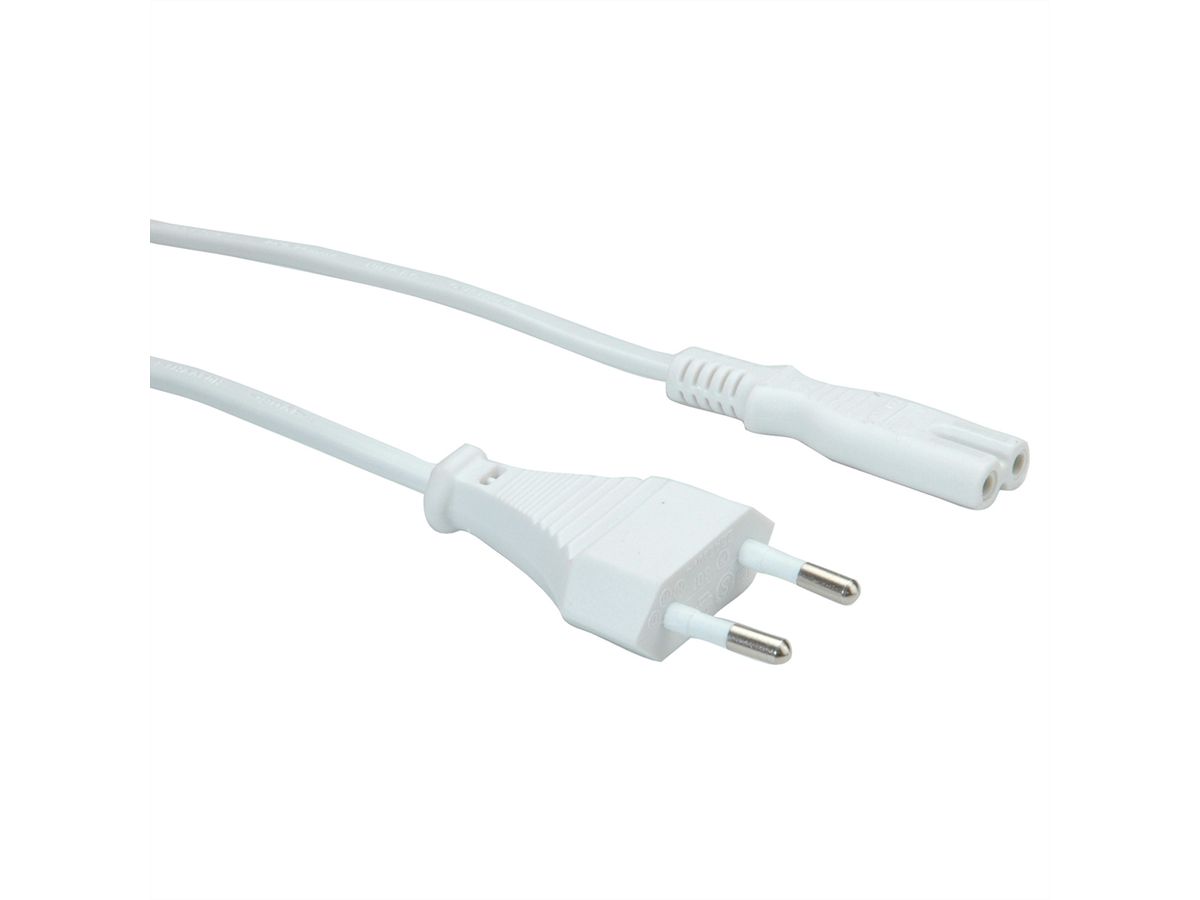 VALUE Euro Power Cable, 2-pin, white, 1 m