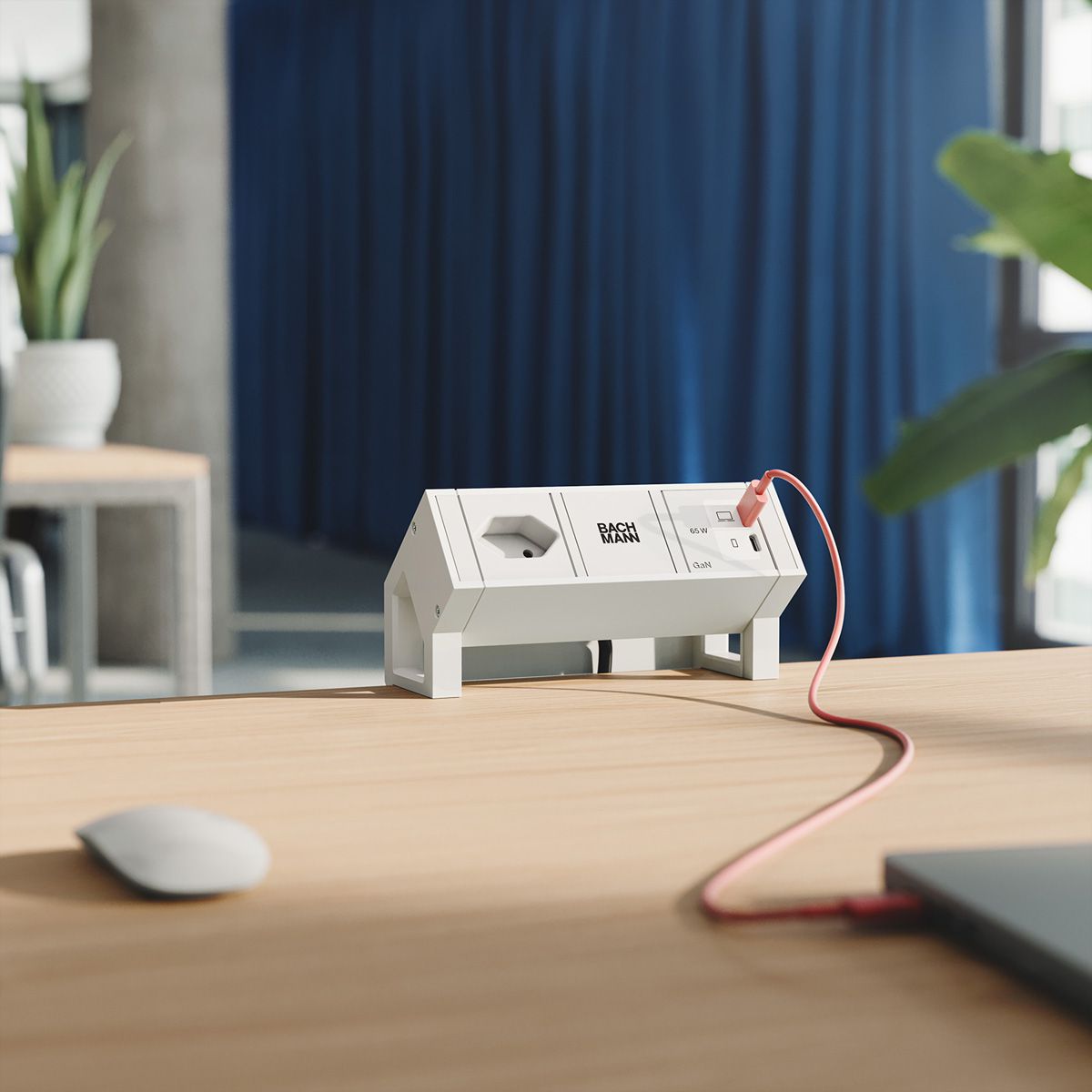 BACHMANN DESK2 white 1xCH 90°, 1xUSB C/C 65W L=0,2m RAL9010